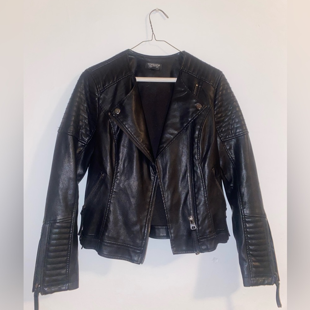 topshop Polly faux leather biker jacket in black 🖤